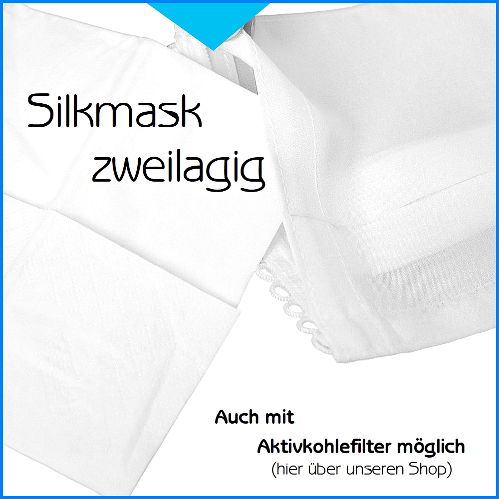 Zweilagig blau mit Beschriftg gebleicht Silkmask zweilagig